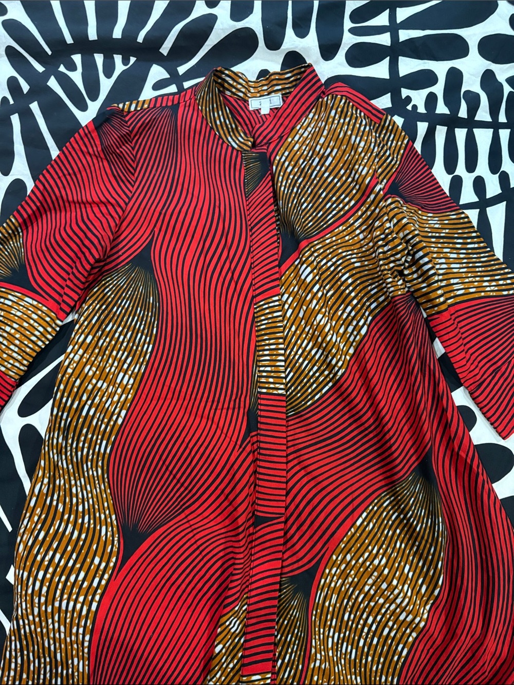 Zuri Women's Red & Brown Patterned Button-Front midi dress w/pockets XS NWOT